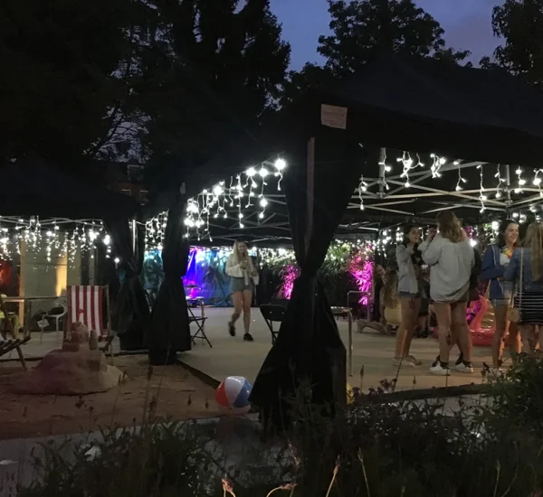 Black marquee hire 'beach' theme with lighting